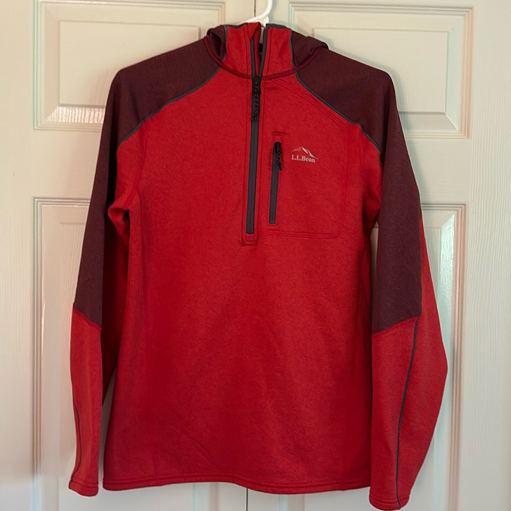 EUC L. L. Bean 1/2 1/4 zip hoodie pullover fleece reflectors S